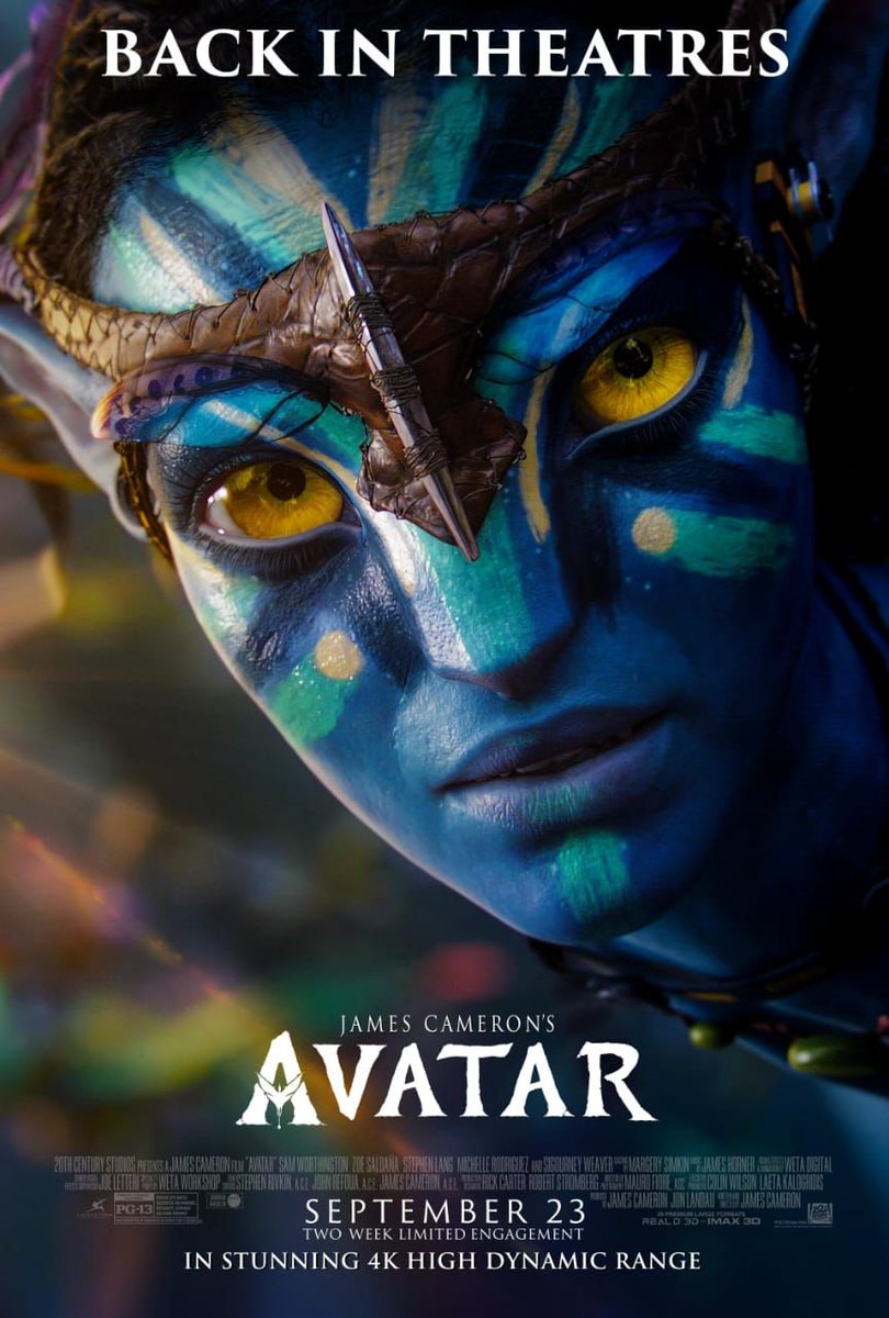 taran_adarsh's tweet photo. 'AVATAR' RETURNS TO INDIAN CINEMAS ON 23 SEPT 2022... #JamesCameron’s #AcademyAward winning 2009 epic adventure #Avatar will re-release in #Indian *cinemas* on 23 Sept 2022... Its sequel #Avatar: #TheWayOfWater will release in #India on 16 Dec 2022. https://t.co/kVIn6v0eQY