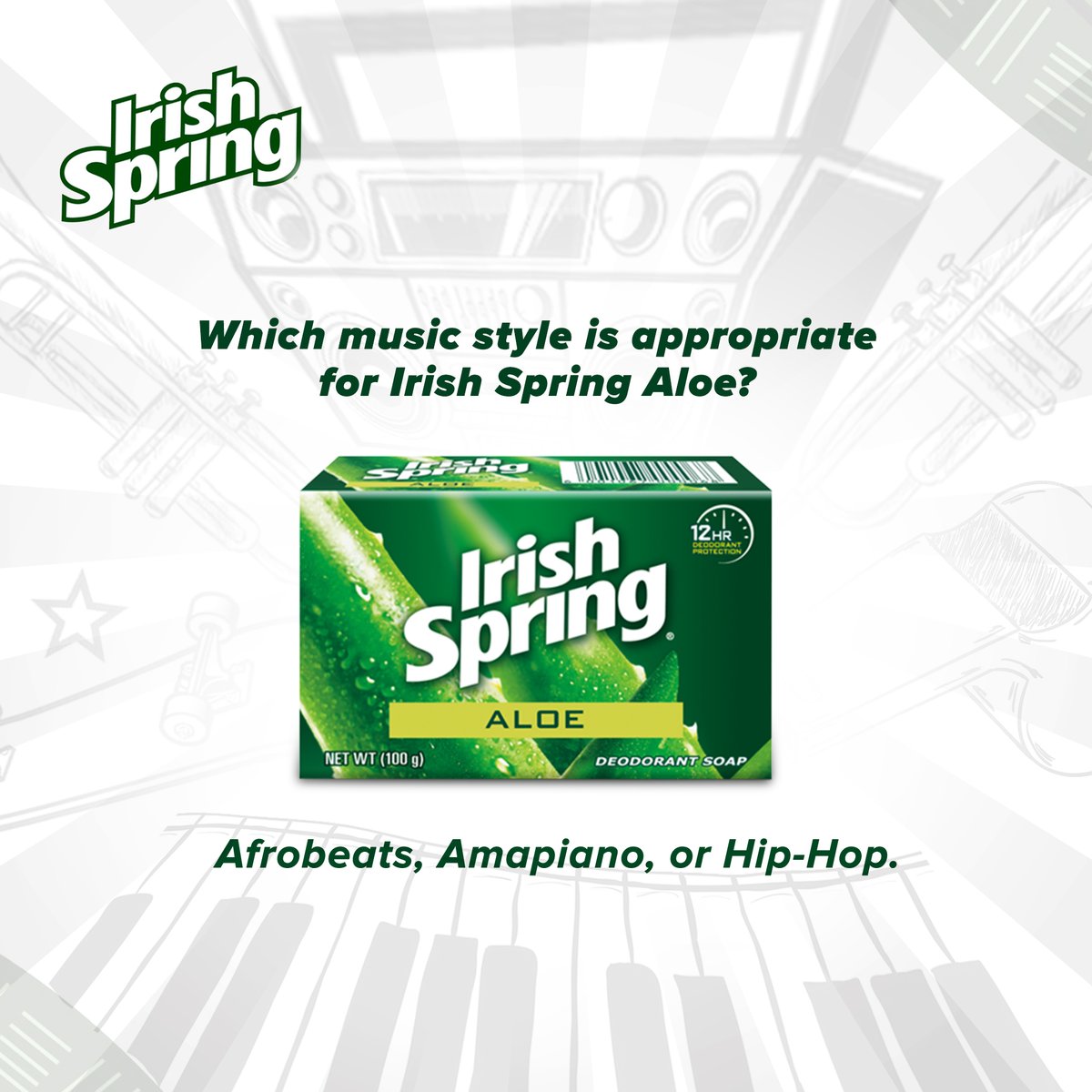 IrishSpringNG's tweet photo. Singing and showering usually go hand in hand. As a fresh guy, which music genre do you think goes best with Irish Spring Aloe variant? Tell us in the comments section.

#IrishSpringAloe #BathingSoap #IrishSpring #IrishSpringMen https://t.co/RsJiIz8uXc