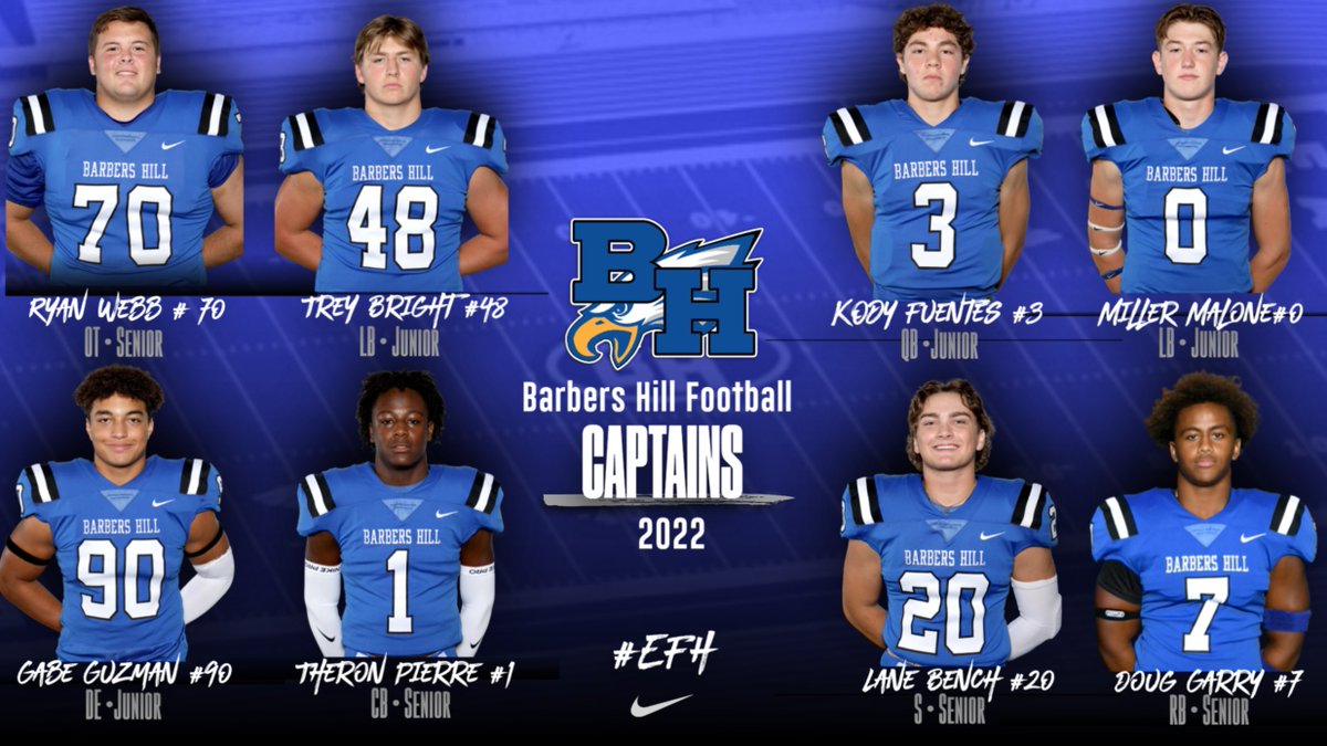 abseckLPFB's tweet photo. Our Team Captains for 2022 Barbers Hill Eagle Football.  Well deserved, excited for you to help lead this team! #EFH https://t.co/pHD8SGdKzF