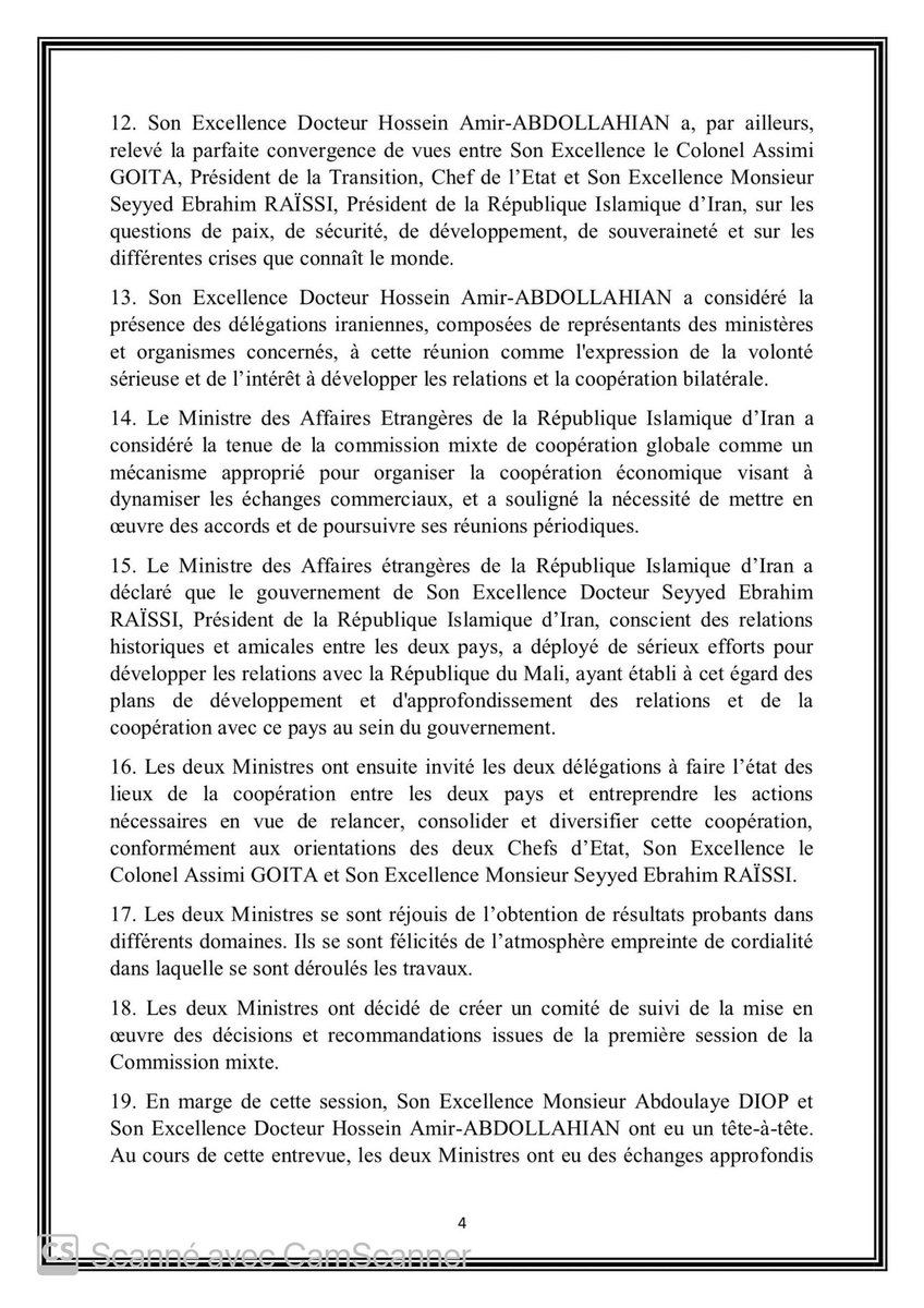 MaliMaeci's tweet photo. Communiqué conjoint issu des travaux de la première session de la Commission mixte Mali-Iran, tenue les 22 et 23 août 2022. https://t.co/PjFAROEpkZ
