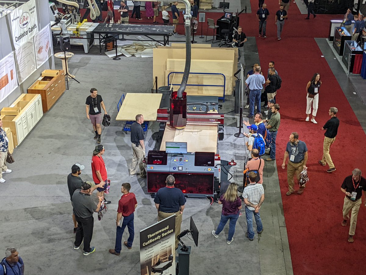 thermwood's tweet photo. Busy start to Day 1 of @IWFAtlanta 2022 in the #Thermwood booth! Crowds around the #CutReady #CutCenter, the heavy-duty Model 45 and the all-new AutoProcessor 43! Come check it out in booth #B6213!
#IWF2022 #cncrouter #noprgramming #cabinets #furniture #easycnc https://t.co/8sOrMwbtGx