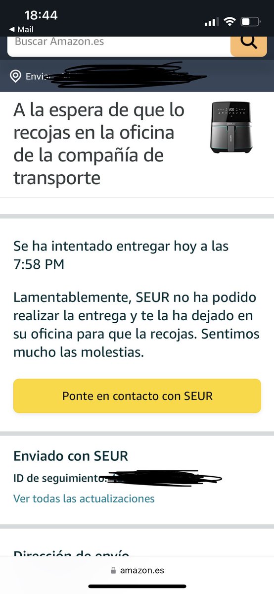 v_guilla's tweet photo. Lamentable servicio de  @SEUR @SEUR_responde @AmazonHelp llevo toda la tarde en casa, y me dicen que no han podido entregar el envío, que se ha intentado una entrega antes de que sea materialmente posible https://t.co/QfYOAY98XO