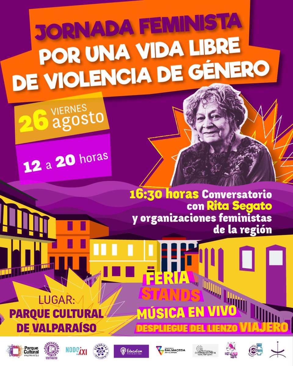 EducaFemValpo's tweet photo. Atención Vta región! Desde la autogestión feminista junto a diversas colectivas, hemos organizado el “Encuentro por una vida libre de violencia de género”, jornada en la que además contaremos con la presencia de Rita Segato. 
#Valparaíso
#Apruebo https://t.co/KSnnO1V0Qh