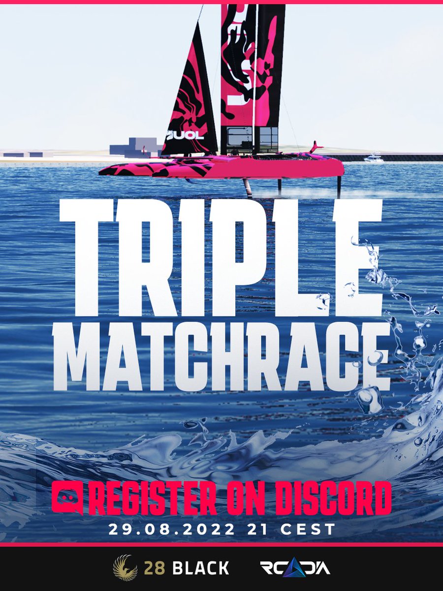 cparejo6's tweet photo. Triple matchrace tournament, with the same as the format of sailgp final
This Monday, 29th at 21:00 CEST, in UOL server
https://t.co/Ut360f4SyI https://t.co/15N4pIbI8Q
