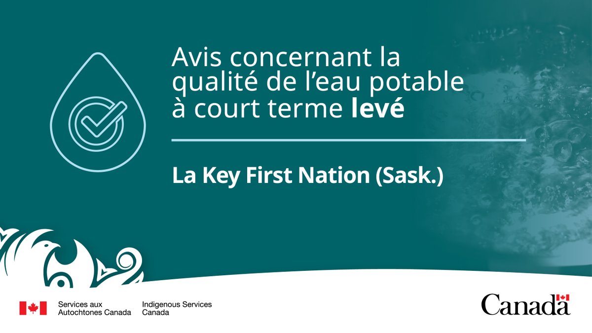 GCAutochtones's tweet photo. La Key First Nation (Sask.) a levé l’avis à court terme sur la qualité de l'eau potable visant le système public d'approvisionnement en eau de la communauté. https://t.co/u48xk92GZy #InfraPN https://t.co/9TC4jGmMRw