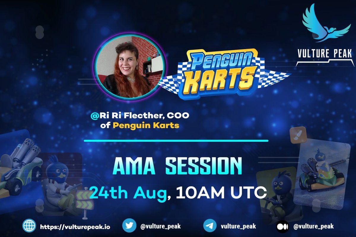 vulture_peak's tweet photo. 🚨#AMA with @PenguinKarts🚨
Catch up with @PenguinKarts and win an NFT🤩
🗓️24th Aug,10am UTC
📍Venue: https://t.co/r8FLuvi7Ke
💰Reward Pool: 5 NFTs
Check 👇to qualify to win the reward
https://t.co/1P6oueWJve
#Ecosystemupdates #CryptoNews #BSCNews #VPK https://t.co/KqaDMD6Gcr