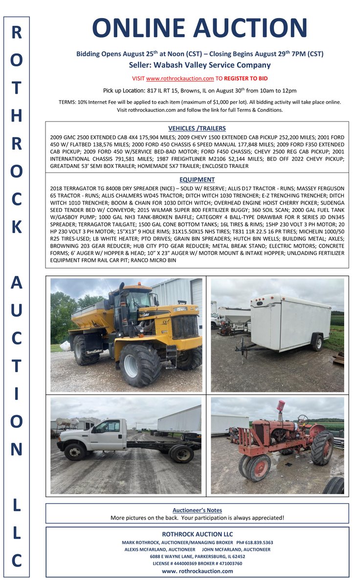 WabashValleyFS's tweet photo. 📢Attention: Important Update 📢

The Rothrock Auction website is temporarily offline. In the mean time, if anyone would like to view the auction site to look at our upcoming sale please use the following link. 

https://t.co/da2HHyowaF https://t.co/JJmWuhGsCx