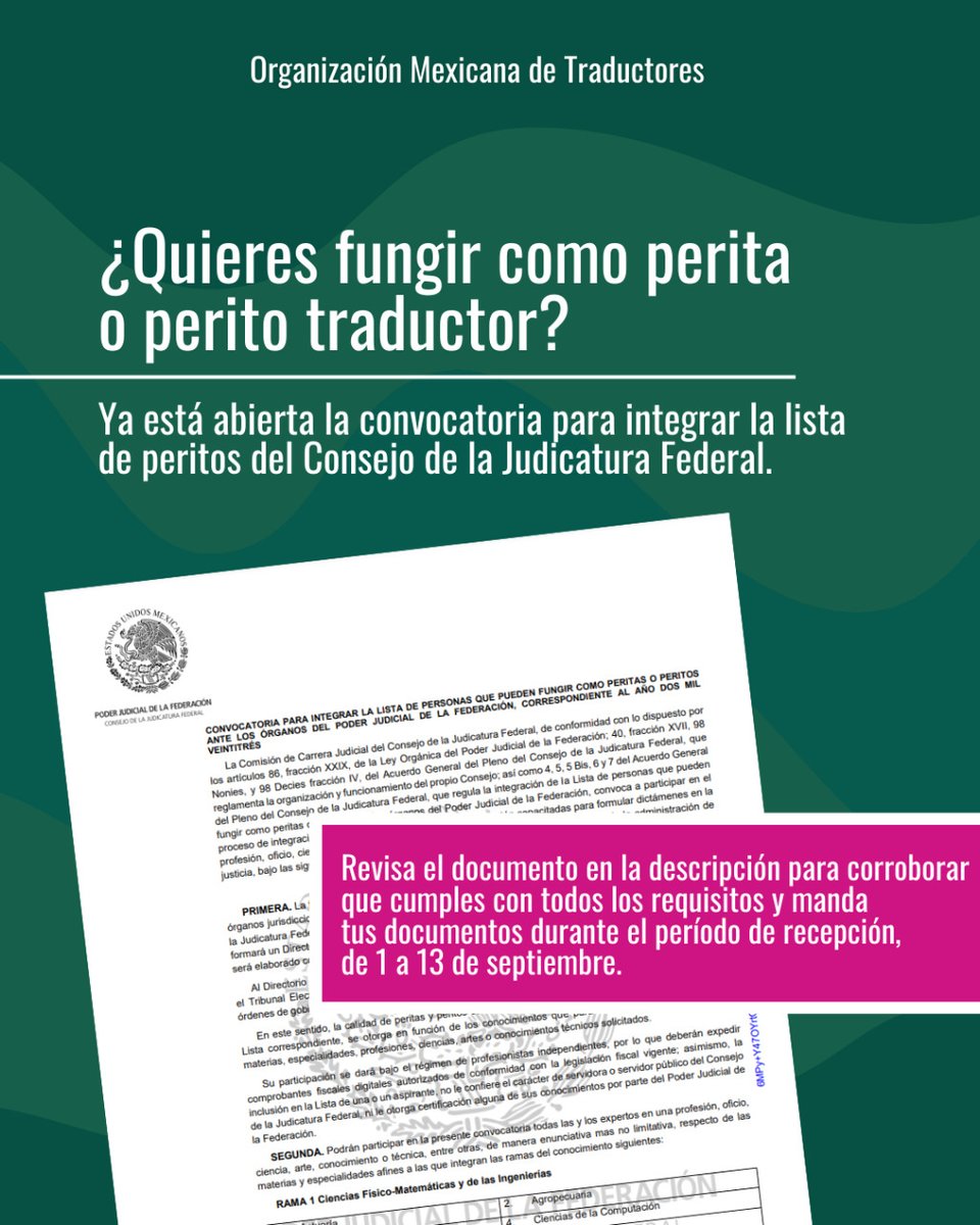 Estos son algunos de los requisitos que deberán satisfacer las personas interesadas en integrar la Lista de quienes pueden fungir como peritas o peritos ante los órganos del Poder Judicial de la Federación: