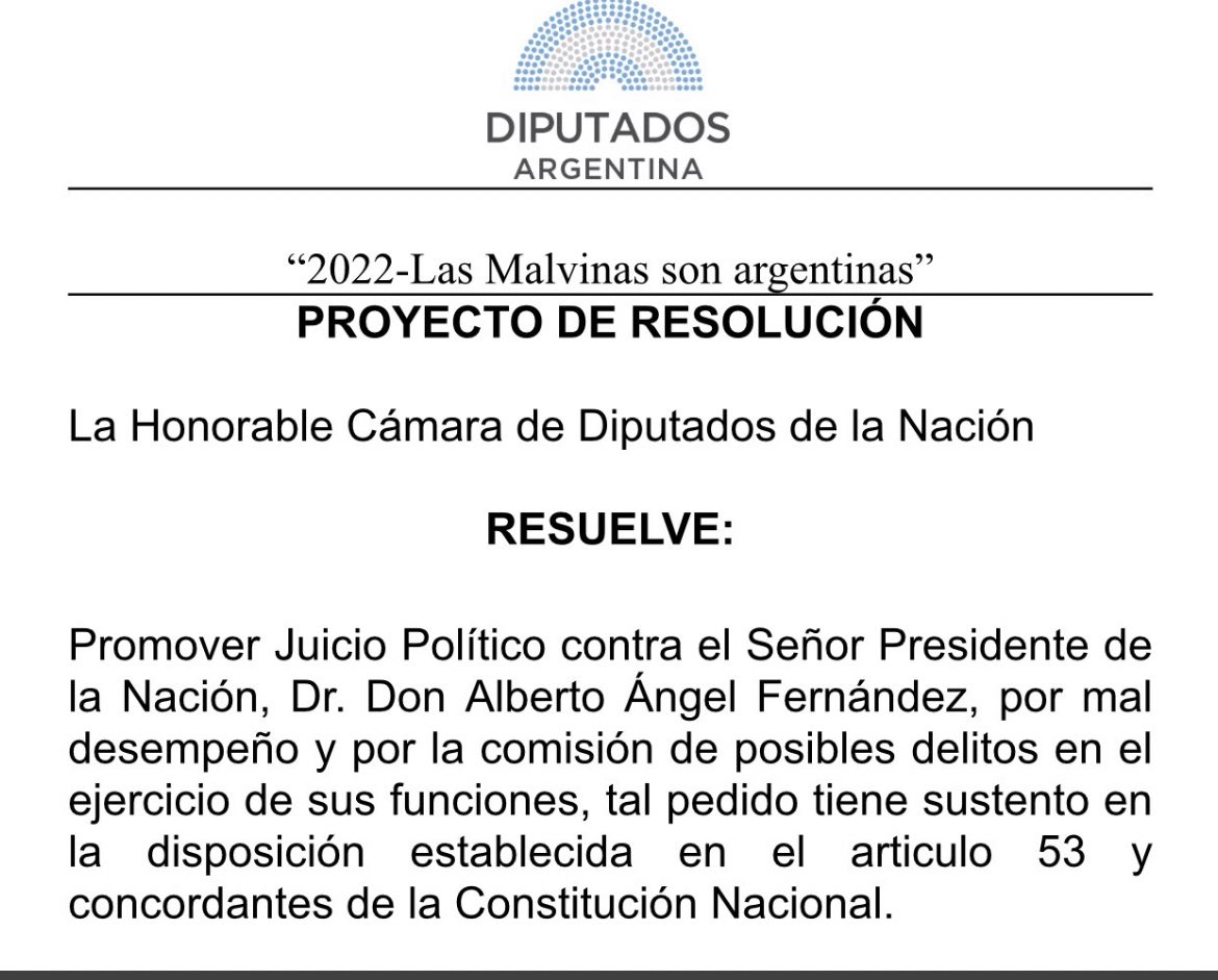 MartinArjol's tweet photo. Solicitamos #JuicioPolitico contra el presidente por mal desempeño en sus funciones. La locura por la impunidad busca invadir facultades de la #Justicia y violentar la división de poderes. https://t.co/yiNb64lTxc