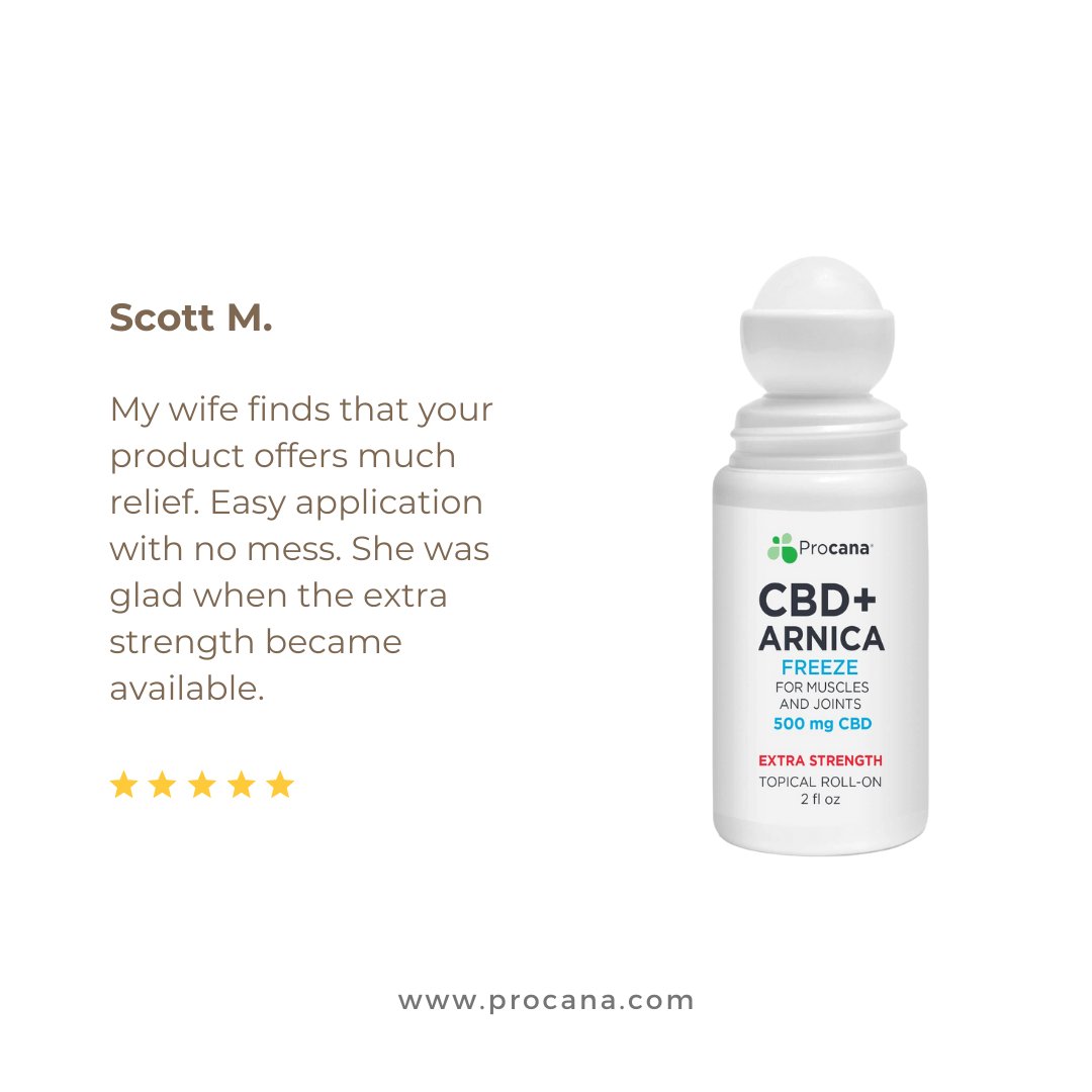 procana's tweet photo. CBD + Arnica &amp; Menthol Freeze is a cold therapy topical that quickly eases muscles and joint aches, stiffness, minor bruises, and swelling. ❄️ Shop now at https://t.co/Ca5Dsui2vU or click the link in our bio. 

#Procana #ProcanaCBD #cbd #cbdoil #cbdbenefits #cbdtopical https://t.co/pgGtQpOuFz