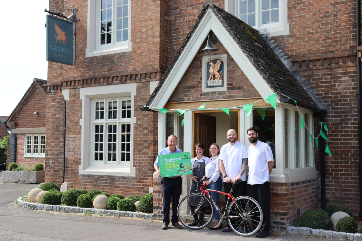 Rushcliffe's tweet photo. Plumtree Parish Councillor Mike Clark and the wonderful team at The Griffin Plumtree are ready to welcome cycling fans as @TourofBritain returns to the village on Thursday September 8. 

The restaurant will be serving tea and coffees to cycling fans on the day! ☕ #NottsTOB https://t.co/Bf2atWTpkz