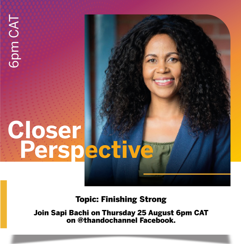ThandoChannel's tweet photo. #CloserPerspective: We have about four months to go to the end of the year and finishing it off strong is something that is still achievable. 

Join @BachiSapi on Thursday on Thando Channel Facebook  to see what you can still do to finish strong.

#ThandoChannel #finishstong https://t.co/o01ClQyaNJ
