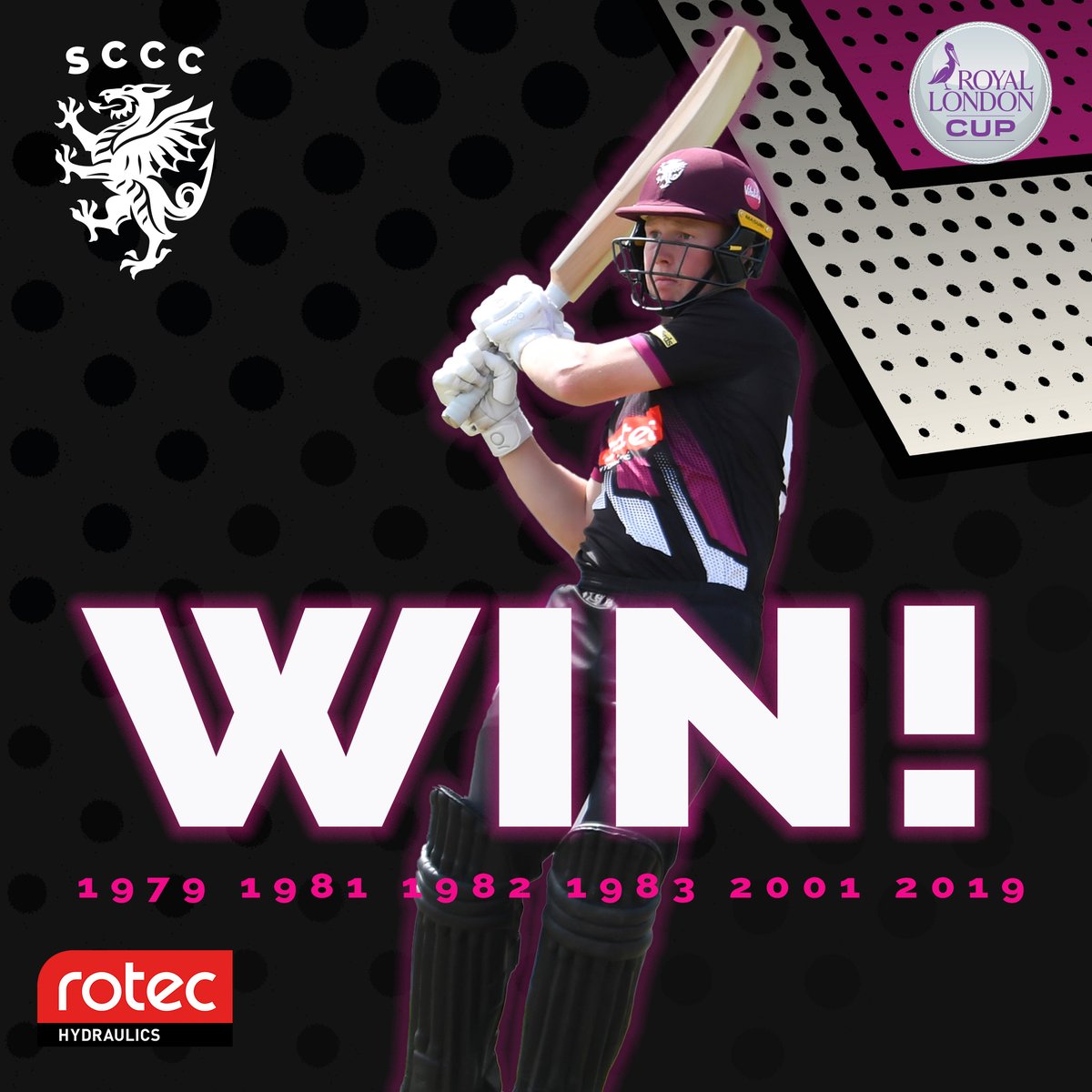 SomersetCCC's tweet photo. SOMERSET WIN BY 14 RUNS!!!!! 

#WARvSOM 
#WeAreSomerset 
@RotecHydraulics https://t.co/RrIfUXPPrd