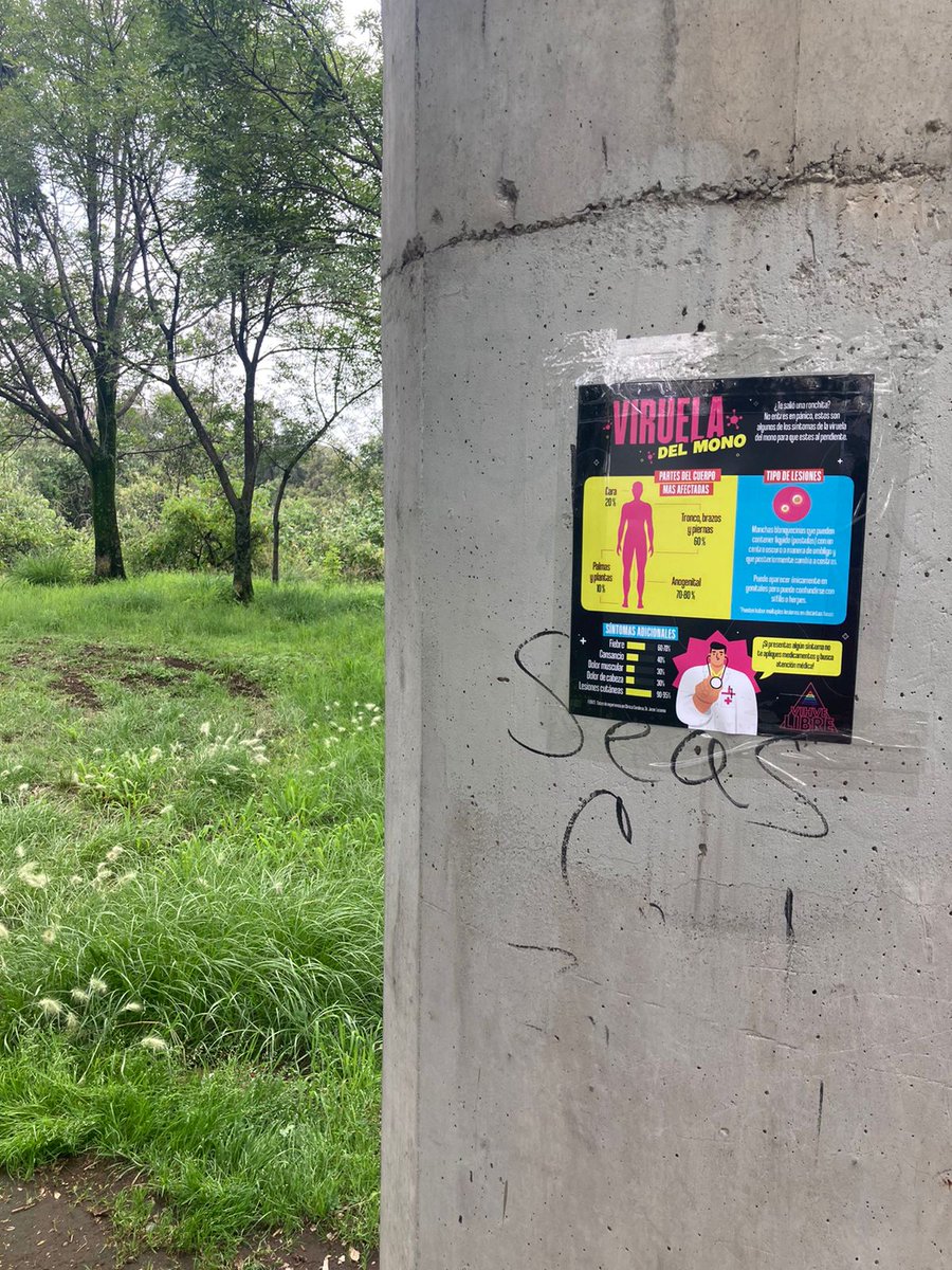 Alainwho's tweet photo. Ya entradas en pxteria nos lanzamos al Camino Verde a dejar carteles también. Aquí purx voluntarix intrépidx y chingxn. Si tienen síntomas de viruela Símica cubran las lesiones, doble cubrebocas y vayan a tomarse muestra de la lesión. URGENTE. Si necesitan ayuda, aquí andamos 🔺 https://t.co/nN130ElTYG