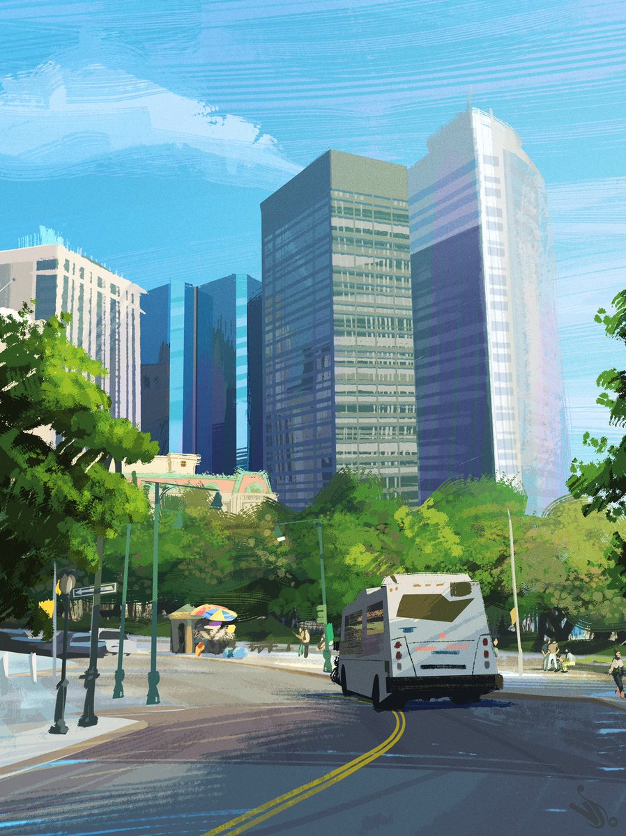 VinSunt's tweet photo. Battery Park, NYC. #rough #pleinair #DigitalArtist #digitalpainting #colorsketch #NYC #lowermanhattan #bus https://t.co/0RES7L9hCu