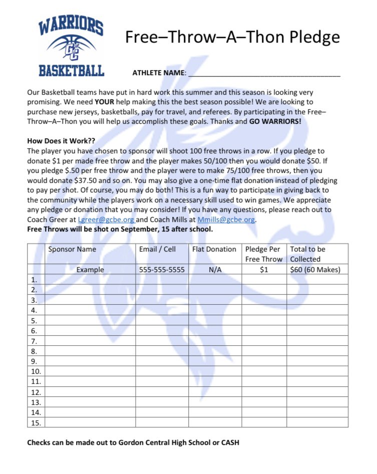 Looking forward to a great year!! If you would like to be a part of this season by sponsoring an athlete, check out this fun way to give!
#GoWarriors