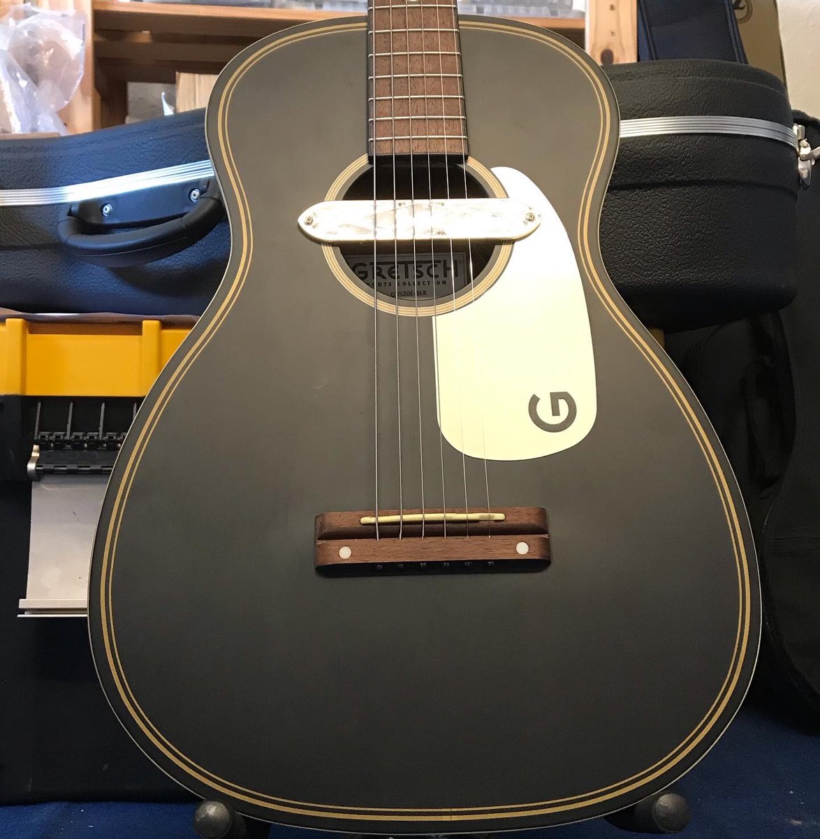 ABGuitartech's tweet photo. Gretsch Gin Rickey G9520E in for a custom made bone top nut with wider spacing than the nasty plastic one it came with. Set up with Martin retro strings. Better. 
#gretsch #gretschguitars #gretschginrickey #acousticguitar #gretschguitar #guitartech #martinstrings https://t.co/0DYZnJMwbP