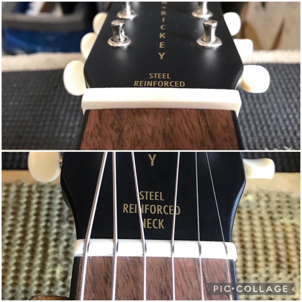 ABGuitartech's tweet photo. Gretsch Gin Rickey G9520E in for a custom made bone top nut with wider spacing than the nasty plastic one it came with. Set up with Martin retro strings. Better. 
#gretsch #gretschguitars #gretschginrickey #acousticguitar #gretschguitar #guitartech #martinstrings https://t.co/0DYZnJMwbP