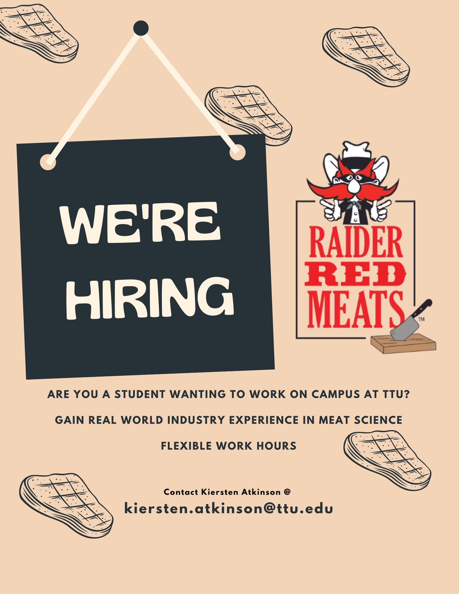 Calling all new and returning students📢 Are you looking for an on-campus job with flexible hours that allows you to gain real-world experience in Animal and Food Sciences? Raider Red Meats would love you to join our team!