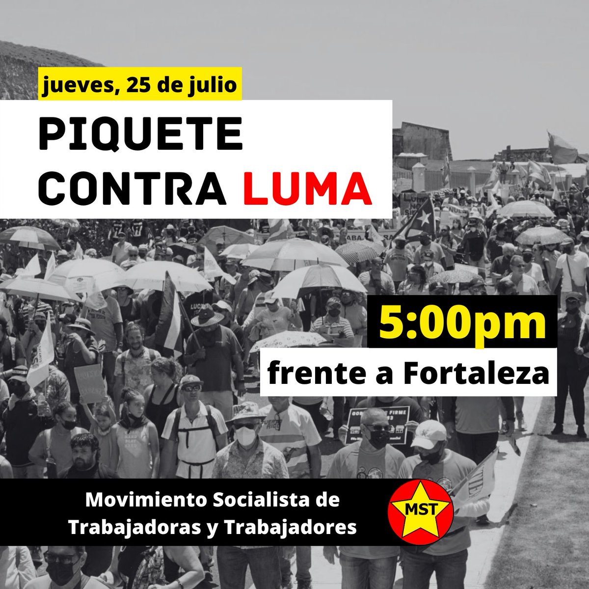 Para lograr sacar a LUMA tenemos que salir a la calle y demostrar nuestro repudio. La alternativa no puede ser traer otra compañía privada para administrar el sistema, tenemos que exigir una AEE pública en manos de les trabajadores. Nos vemos el jueves.

¡Fuera LUMA!