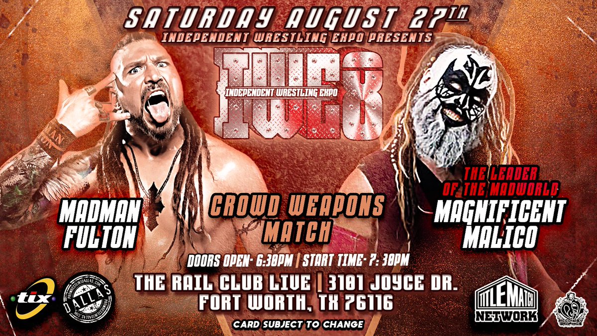 DamonSmith34's tweet photo. Saturday can't get here soon enough....
@IndyWrestleExpo 8 from the Rail Club Live in Ft Worth Texas. I absolutely LOVE some of these matchups!! https://t.co/nglobcY0BM