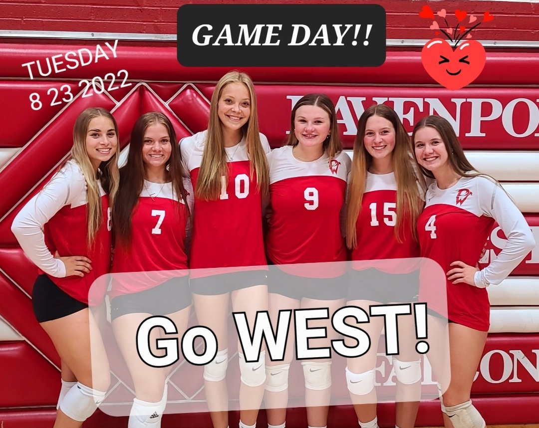 Tuesdays are for GAME days! 🏐🤍❤️
Your Davenport West Falcons are at Pleasant Valley HS tonight!
Soph/JV starts at 5pm followed by the 
Varsity match.  Let's go WEST! 💥