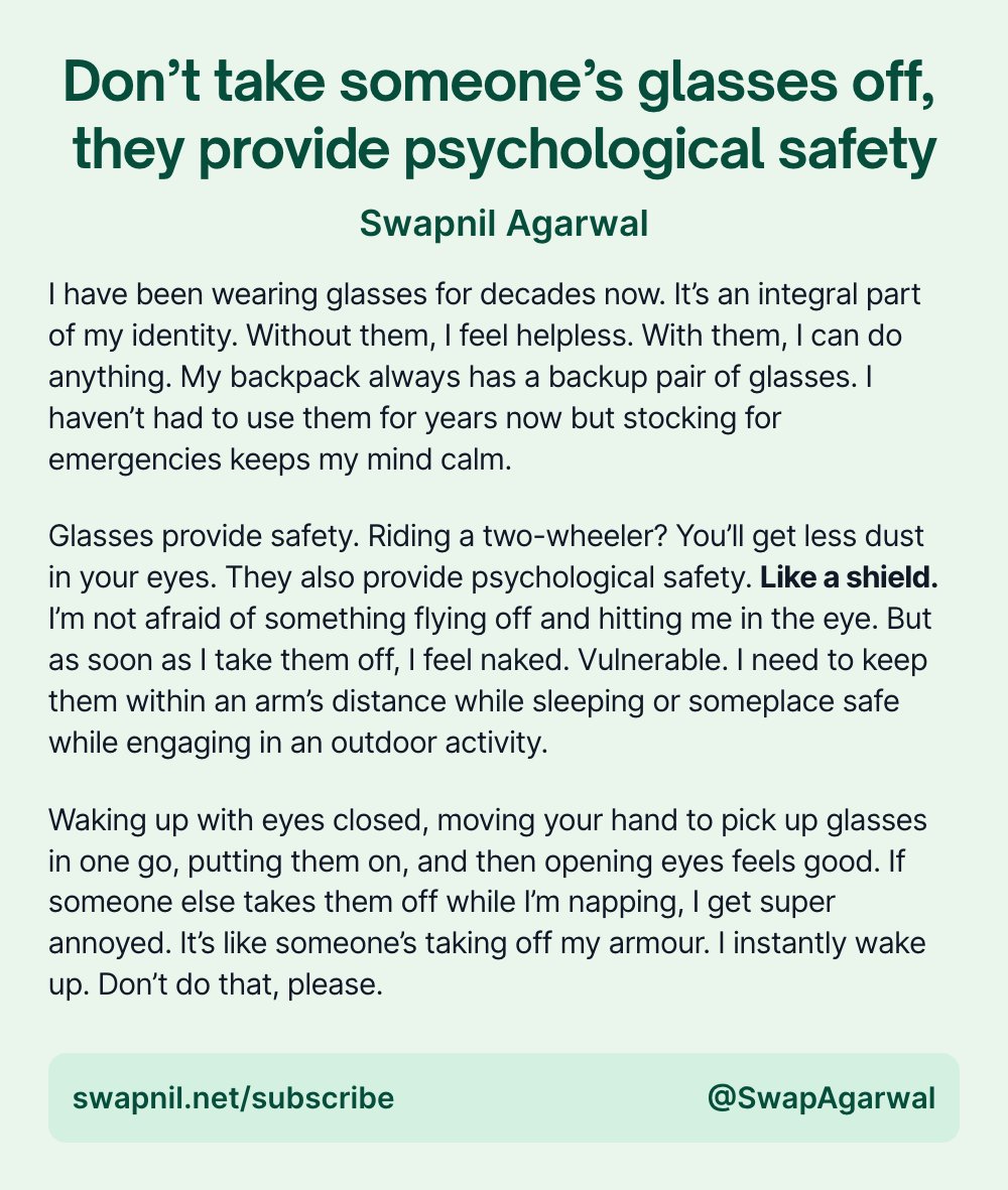Don’t take someone’s glasses off, they provide psychological safety