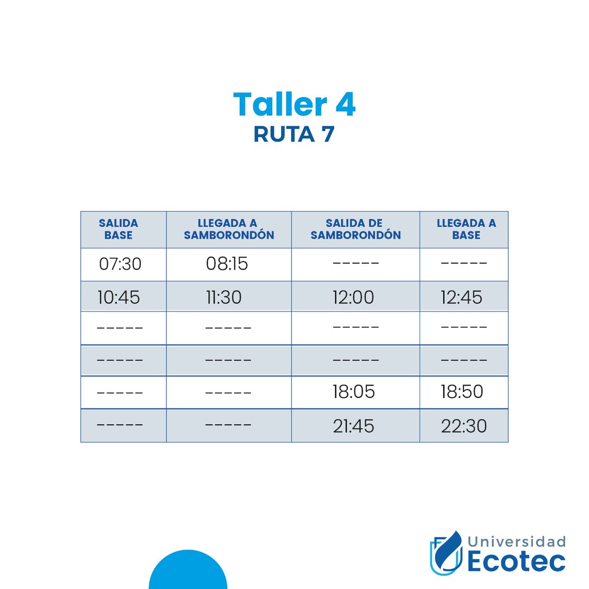 UnivEcotec's tweet photo. Rutas 7 - 8 - 9 - 10 - 11 en campus Samborondón.
#ECOTEC #EcoBuses #Rutas https://t.co/qfoJwTQ3lG