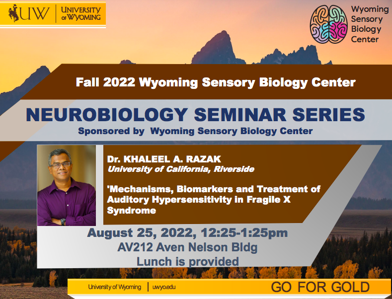 uwyoneuroscien1's tweet image. Don&apos;t miss this week&apos;s @uw_sbc seminar with Dr. Razak from @UCRiverside !