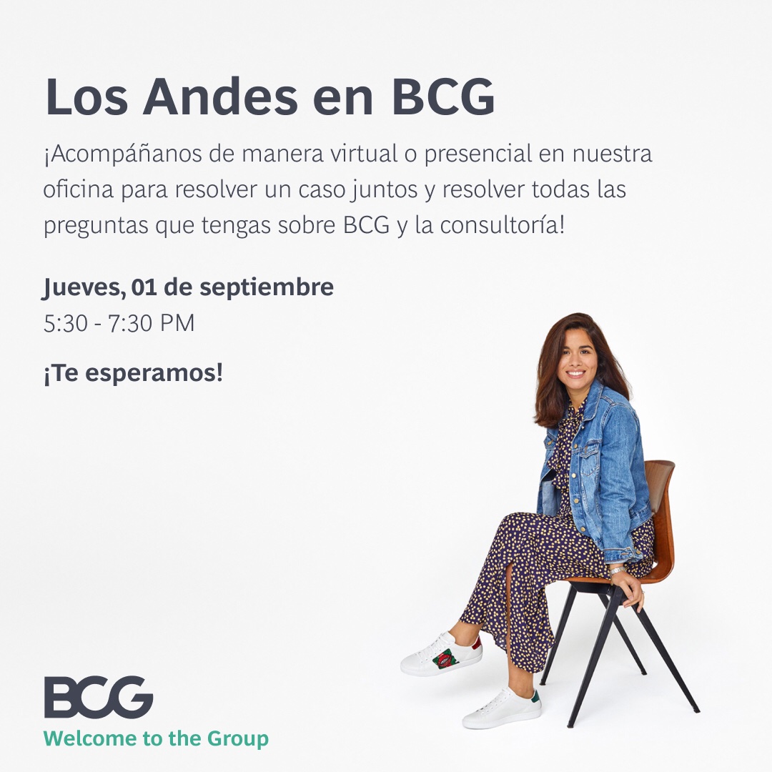 BCG y CONSEFE te invitan a conocer más sobre consultoría y resolver un caso juntos junto a consultores de BCG egresados de la facultad.

Te esperamos en las oficinas de BCG o a través de Zoom el jueves 01 de septiembre a las 5:30pm.

Link de inscripción: 113.vovici.net/se/13B2588B3F2…