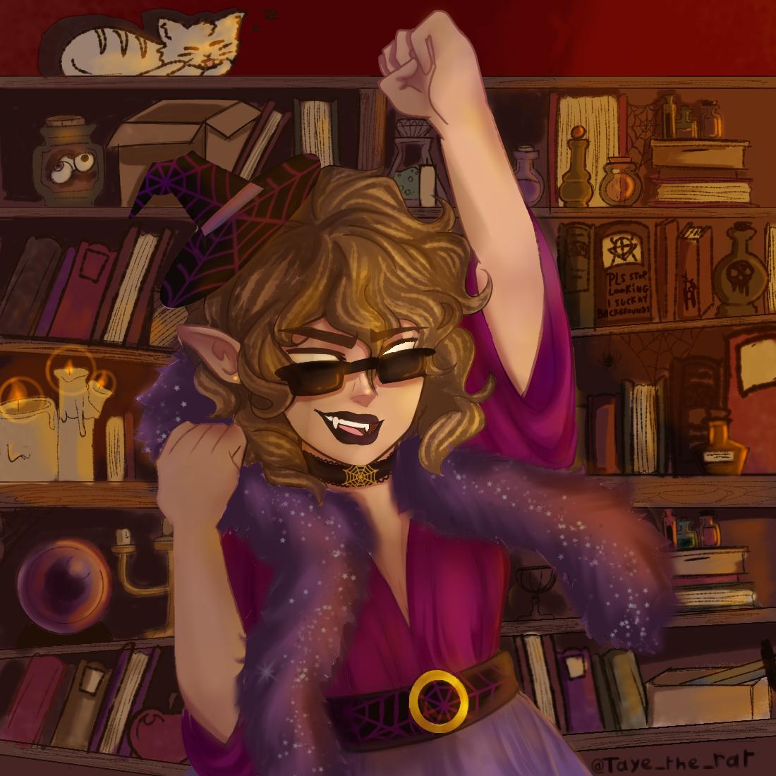 rat_taye's tweet photo. Is it a festivity witch? A party wizard? A crazy person in a spirit Halloween costume that's way too excited for October? Who knows ! I couldn't decide between the two versions 
#eret #eretfanart #the_eret 
#minecrafte #streamer #earlyhalloween #Halloween @Eret_Fanart @ https://t.co/ukBYhBPvd7