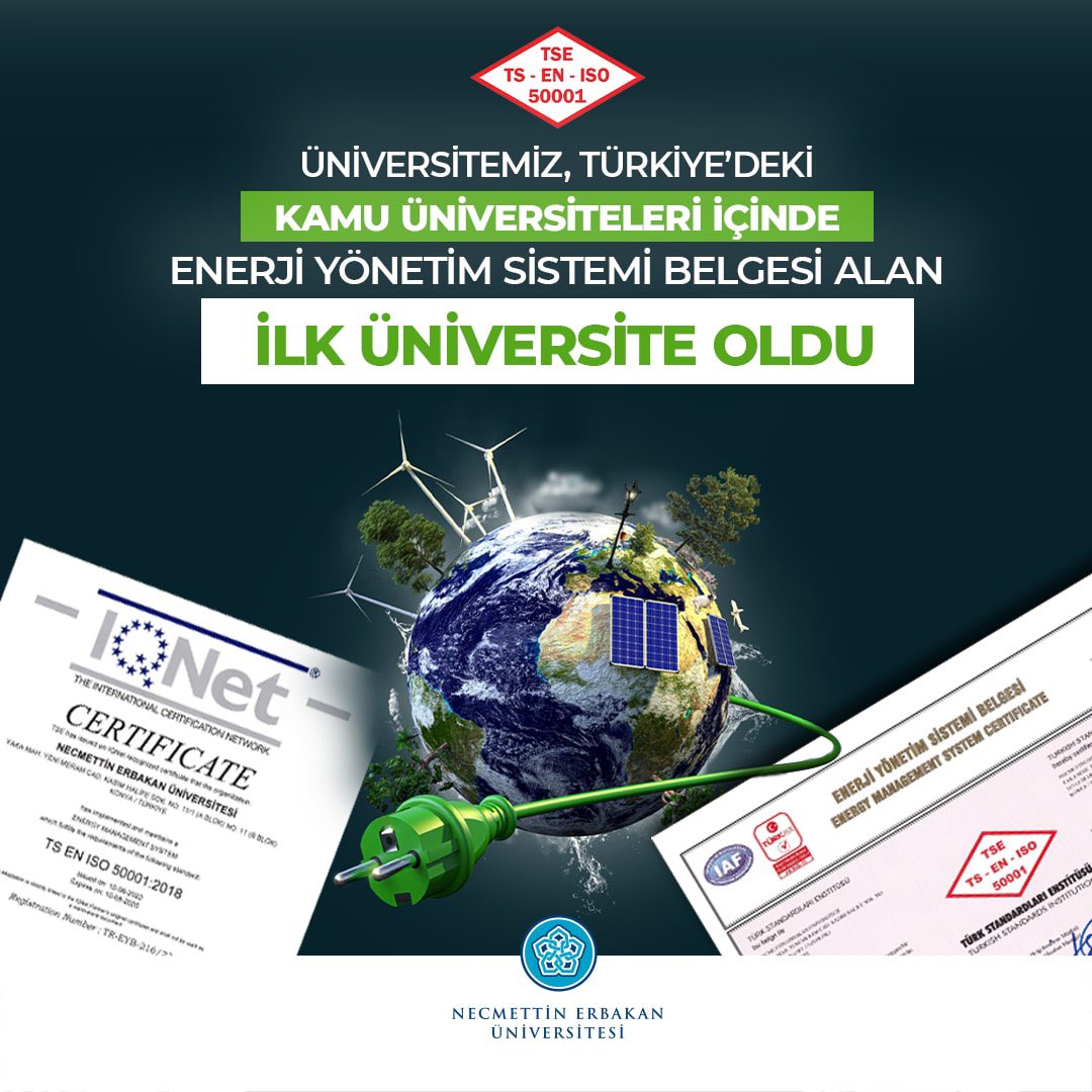 #NEÜnünEseri💯

Necmettin Erbakan Üniversitesi olarak Türkiye’deki kamu üniversiteleri içinde Enerji Yönetim Sistemi Belgesi alan ilk üniversite olduk ve belgemizi TSE Başkanımız Sayın Mahmut Sami Şahin'den (<a href="/m_samisahin/">Mahmut Sami Şahin</a>) aldık.

Emeği geçen tüm ekip arkadaşlarımı kutluyorum.
