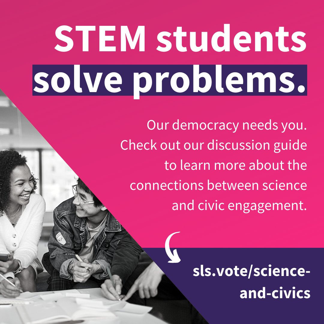 Science Rising (@scirising) on Twitter photo STEM students can help our communities find innovative solutions to many of the complex problems facing our society. Learn about the connections between science and democracy in our new Science + Civics Guide from <a href="/SLSVCoalition/">Students Learn Students Vote Coalition</a>.
sls.vote/science-and-ci… STEM students can help our communities find innovative solutions to many of the complex problems facing our society. Learn about the connections between science and democracy in our new Science + Civics Guide from <a href="/SLSVCoalition/">Students Learn Students Vote Coalition</a>.
sls.vote/science-and-ci…
