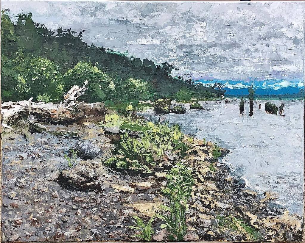 AdamMCrockett's tweet photo. Vacation #pleinairpainting on the #columbiariver with @heathercrockettart at @dahlia_house_bnb .
.
.
.
#art #artist #painting #travelart #acrylic #easel #landscape #river #beach #driftwood #pacificnorthwest #pnw https://t.co/K2Lg2Jo1F0 https://t.co/Kctb7eTyNr