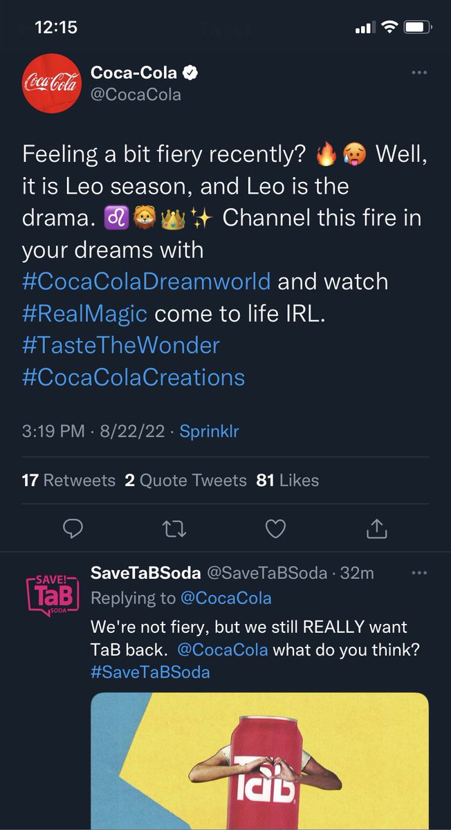 HannahMischa's tweet photo. @CocaCola @RonaldKlain the group is still trying to Save TaB Soda.  https://t.co/4u0RMDKZ8F https://t.co/MtBiXyLK62