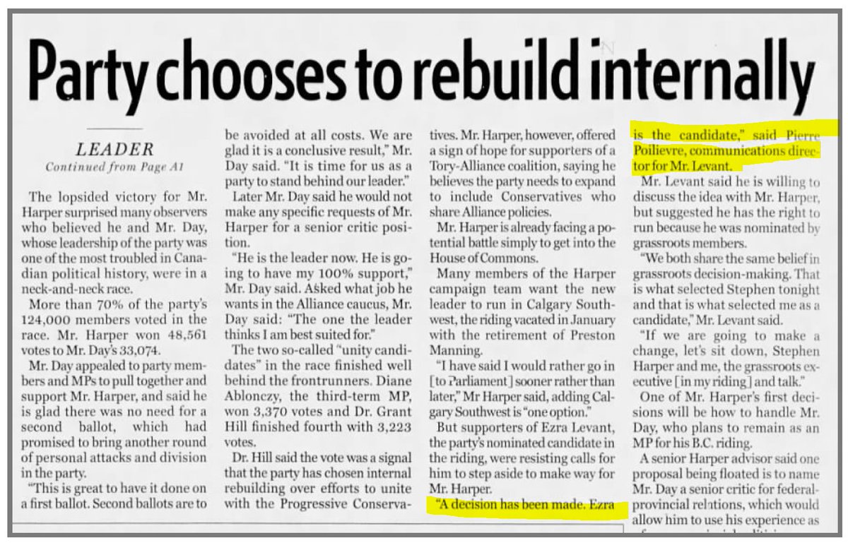 DorkchesterRev's tweet photo. Remember when Pierre Poilievre served as communications director for Ezra Levant when Levant won the Canadian Alliance party nomination for the riding of Calgary Southwest in 2002?  We do. 

See: National Post, 21 Mar 21 2002. #cdnpoli #cpc #cpcldr @JesseBrown @CANADALAND https://t.co/IRBDDrMaJB