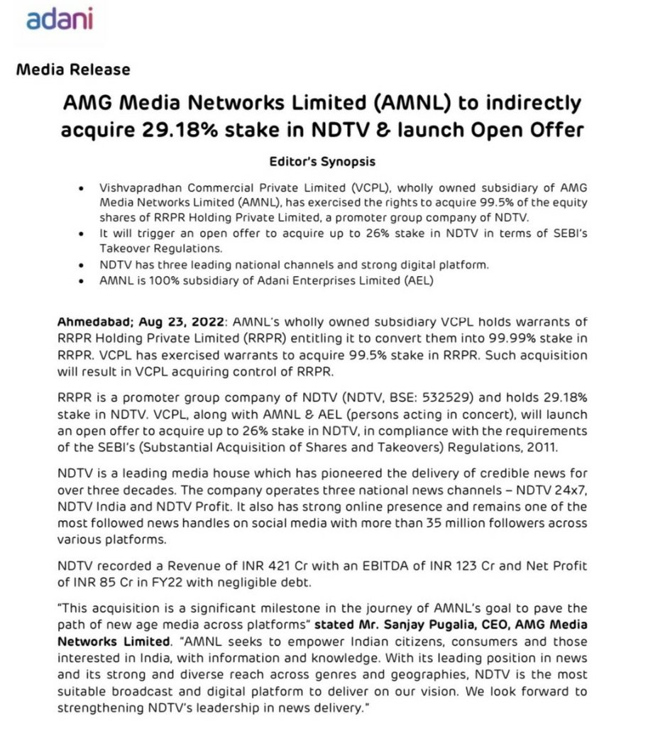 Point 3 needs to be corrected to

'NDTV has three misleading national channels'.

#NDTV @ndtv @AdaniOnline #NDTVExclusive #NDTVTopStories #Adani #AdaniGroup