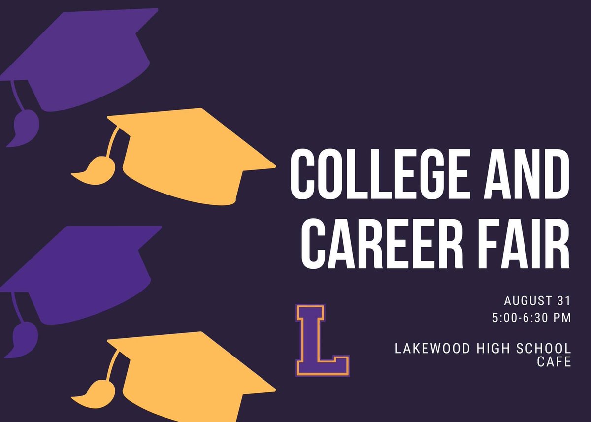 We are almost a week away from our College and Career Fair that coincides with Open House on Wednesday, August 31st. We will have over 50 representatives present from 5-6:30pm ready to talk to your child about college and career plans! We look forward to seeing you there!
