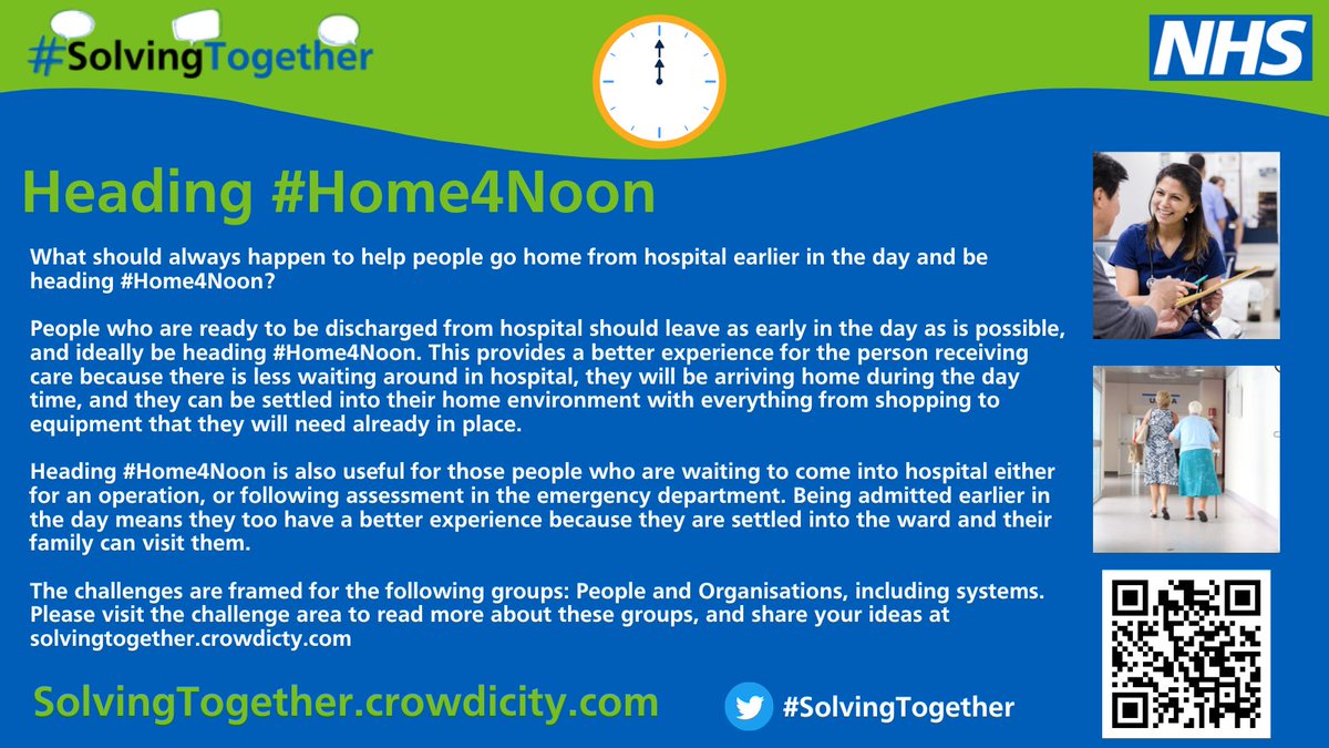 HorizonsNHS's tweet photo. What should always happen to ensure people go home from hospital earlier in the day and be heading #Home4Noon? π¬
Share your ideas on the challenges for People & for Organisations and let's get #SolvingTogether! π‘
β‘οΈhttps://t.co/uVVdCcMi73
#ImprovingDischarge https://t.co/JW2U7m3t0D
