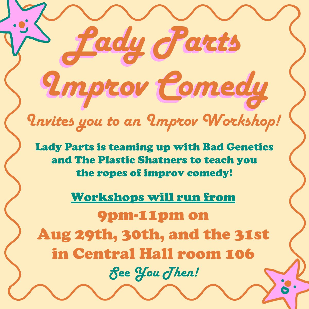 LadyPartsBG's tweet photo. 💕💕We’re baack!!💕💕
Lady Parts is joined up with @BadGeneticsImpr and @PlasticShatners to put on some improv workshops! Stop in to play some games and meet the new directors!
P.S- stay on the lookout for our auditions coming up sept 1st and 3rd! https://t.co/Ejl1x7yyU3