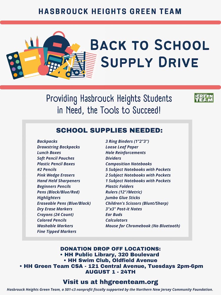 HHGreenTeam's tweet photo. #hhgreenteam #hhgreenteamcsa #hasbrouckheightscsa #schoolsupplies #backtoschool https://t.co/2hKaSR3qwE