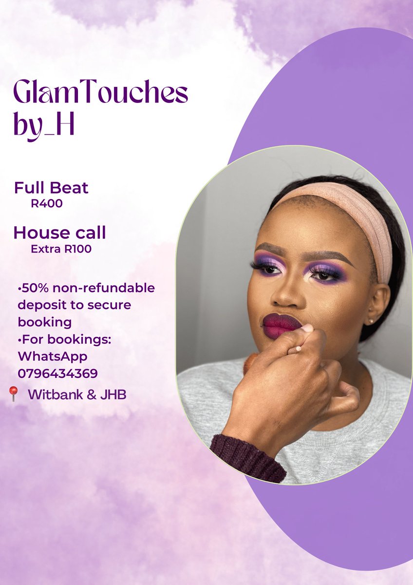 HlengiiNdobe's tweet photo. Hi guys 🖤 
Allow me to introduce you to my makeup business, GlamTouches by_H 
IG: @/glamtouches_by_h

I’m based in Witbank and JHB https://t.co/6iycadaxdf