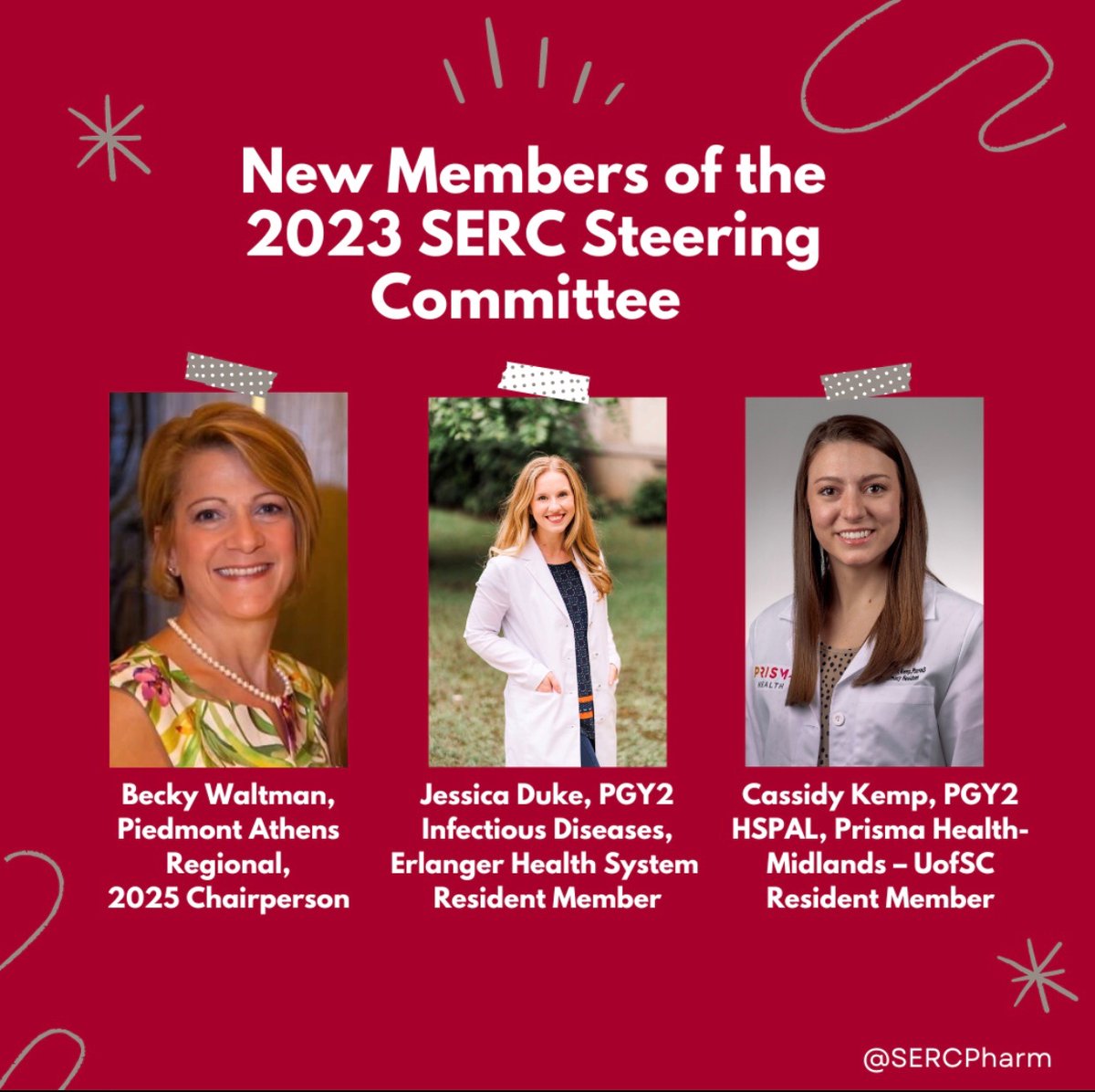Excited to welcome Becky Waltman, <a href="/jessthepharmd/">Jessica Duke, PharmD</a> (PGY2 ID <a href="/ErlangerRx/">Pharmacy Residency Program at Erlanger</a>) &amp; <a href="/CassidyHKemp/">Cassidy Kemp</a> (PGY2 HSPAL <a href="/PHUofSCPharmRes/">Prisma Health Richland UofSC Pharmacy Residency</a>) to the 2022-2023 Southeastern Residency Conference Steering Committee!