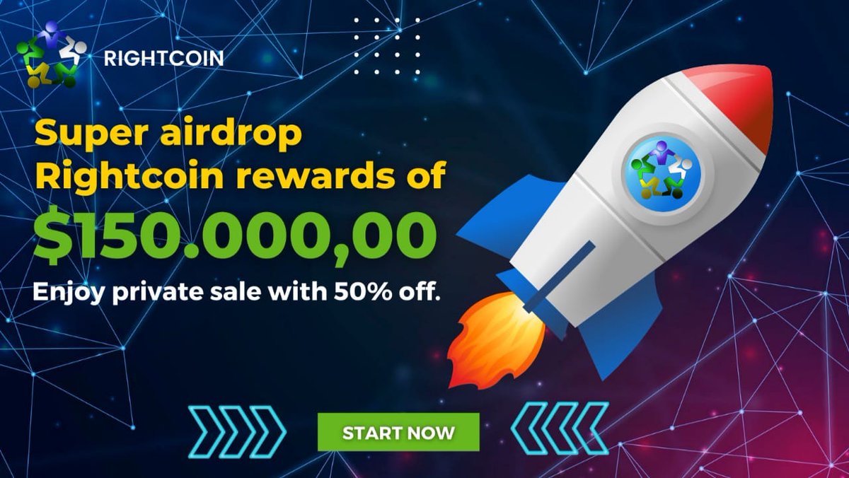 Total airdrop pool 1,000,000 Rightcoin tokens Value 150,000$
Telegram group
t.me/ReceptionRight…

#bsc #token #airdrop #blockchain #criptomoedas #fairlaunch #privatesale #présale #lançamento #Rightcoin