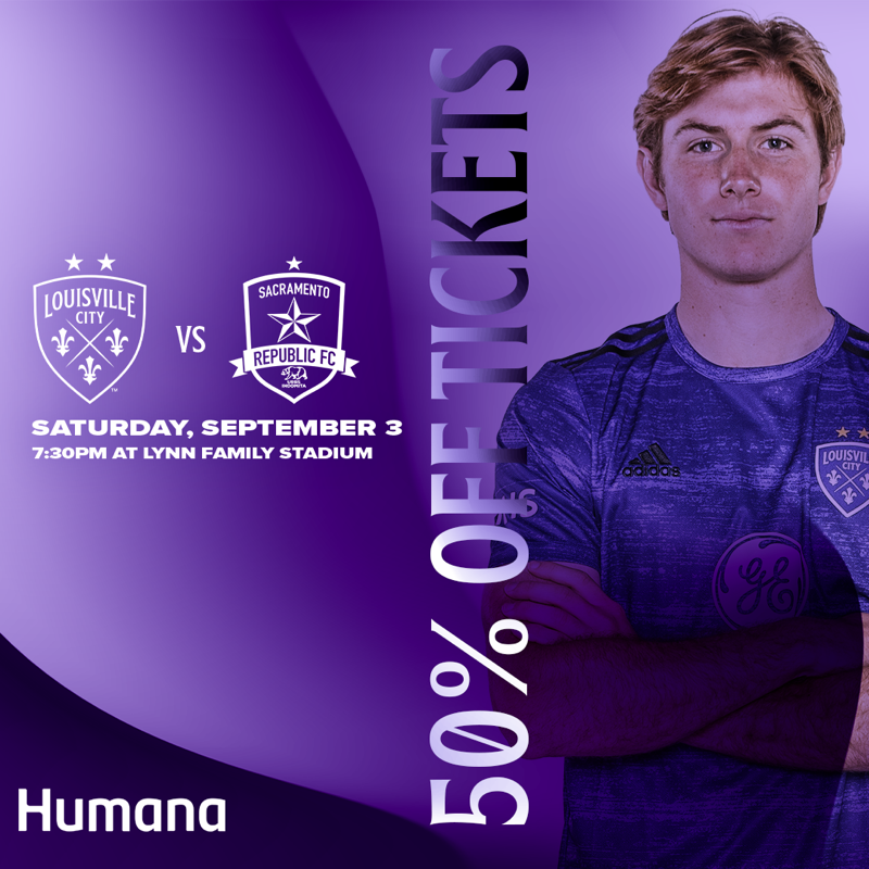 loucityfc's tweet photo. See you Sept. 3! 🏠

We’re partnering with @Humana to give you 50% off tickets purchased to our game against Sacramento Republic FC! Proceeds from each ticket will go to Veterans Club Inc.