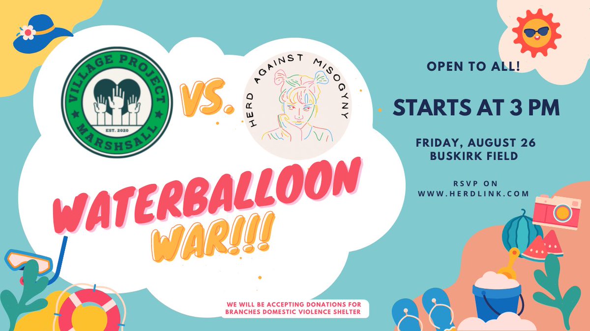 mvp_herd's tweet photo. Kickoff the semester by celebrating Women’s Equality Day in fun! Our Waterballoon War is open to all and a great way to make some friends during the first week of school! https://t.co/11JI549VIg
