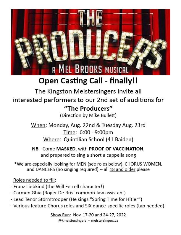 It’s our final night of auditions for The Producers! Come join the cast of this hilarious show! Auditions run 6-9pm at Quintilian School. Calling all #ygk singers and dancers! #theproducersygk