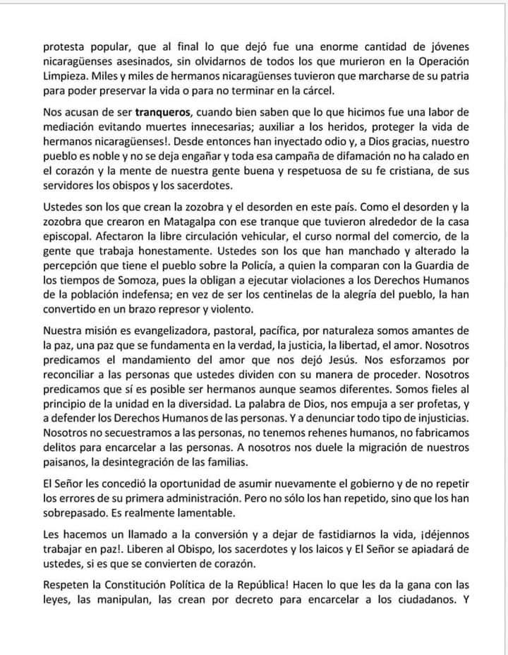 silviojbaez's tweet photo. Apoyo la carta que el clero nativo de la diócesis de Estelí dirige al gobierno de #Nicaragua. Me uno a su grito profético: “¿Qué es lo que quieren?, ¿qué es lo que están haciendo?”. Y hago mía su oración, para que cesen “las barbaridades que están haciendo contra la Iglesia”. https://t.co/8XE8M7FBYm