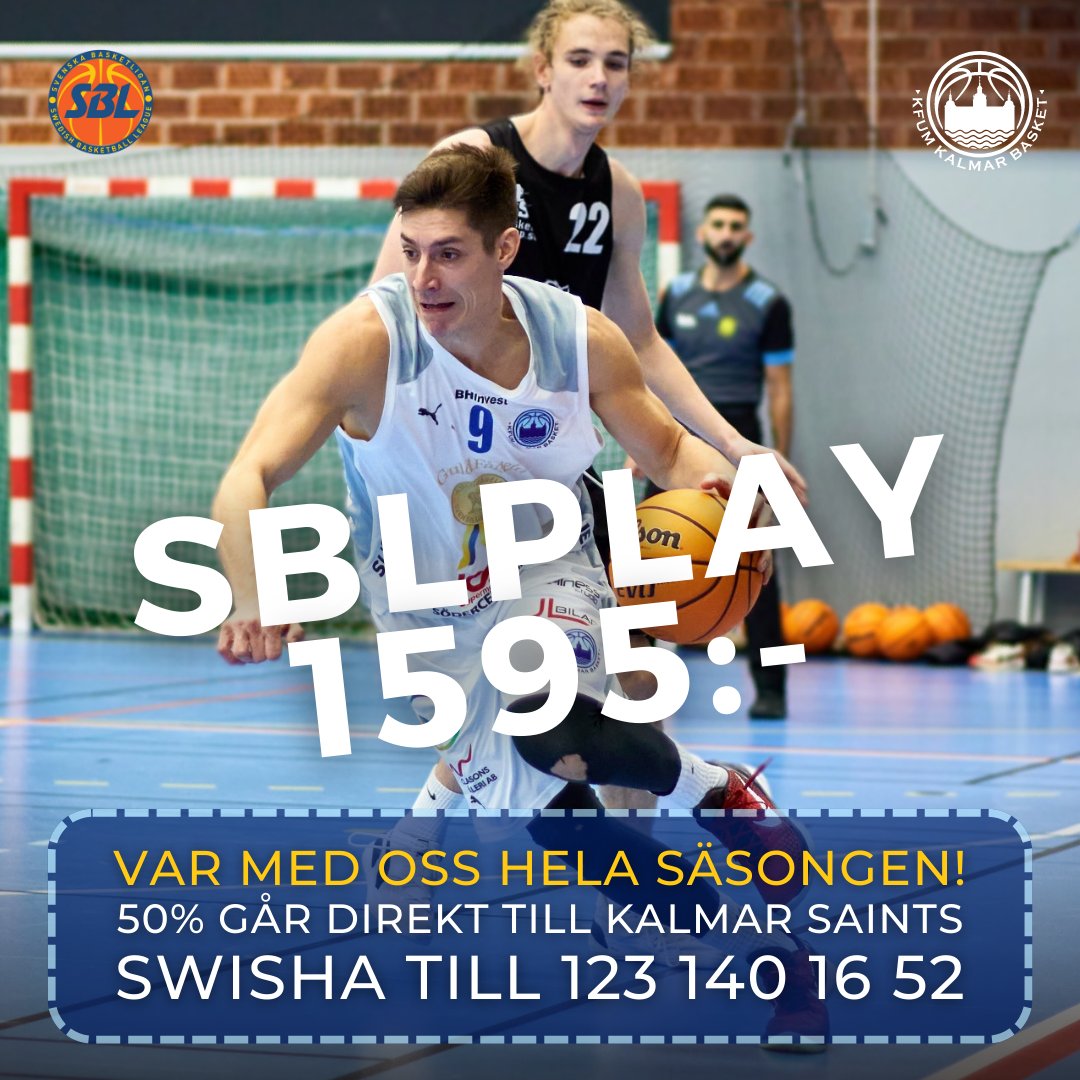 KalmarKFUM's tweet photo. Se ALLA lags matcher under hela säsongen 2022/2023 samt slutspel för 1595: -
50% av summan går direkt till Kalmar Basket 🙏
Swisha till 123 140 16 52
(kod för inlösen skickas efter verifierad betalning)

#kalmar #basketball #bbball #kalmarsaints #sblherr https://t.co/zL3KmzCL2H