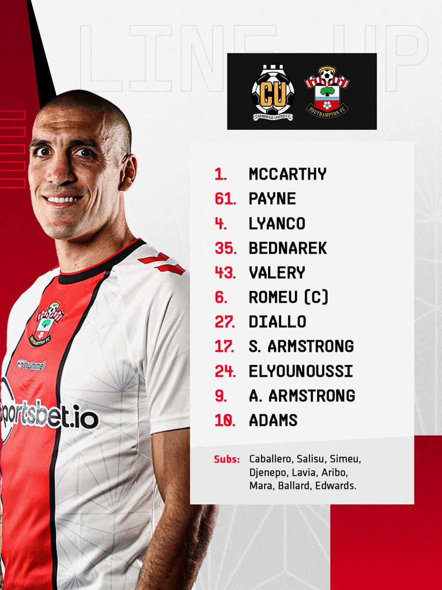 SouthamptonFC's tweet photo. 🚨 TEAM NEWS 🚨

Your #SaintsFC side taking on #CamUTD: https://t.co/B74WpyCBMM